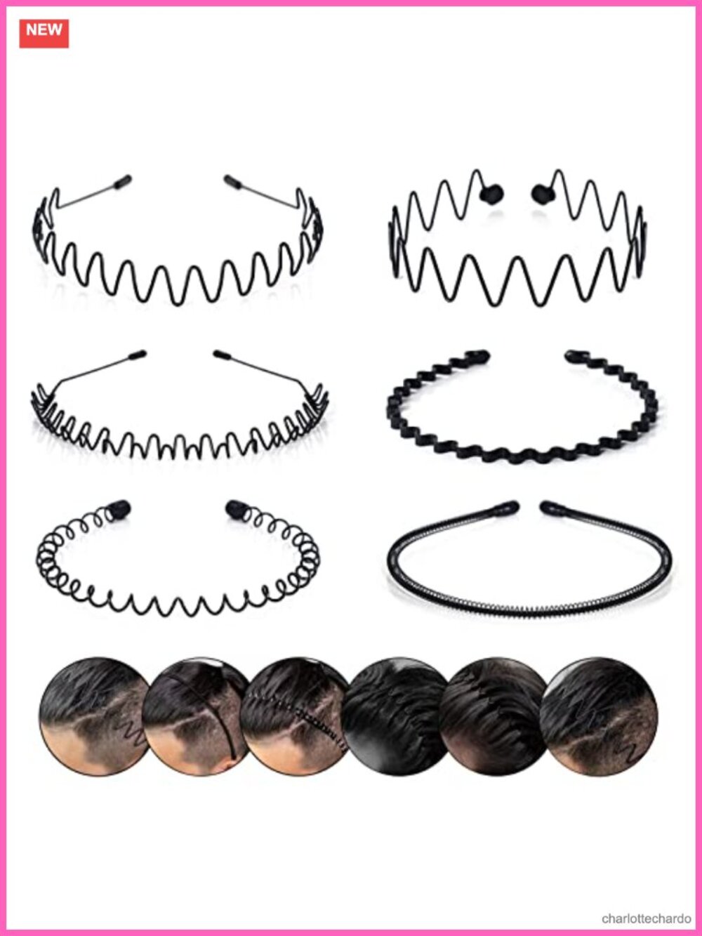 6pc Metal Wavy Spring Hair Band Headbands Non Slip Elastic Unisex